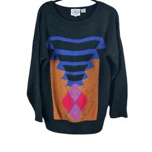 Vintage 80’s Wayne Roger’s Wool Geometric Oversized Sweater Size M